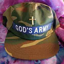 authentic army tape with the words; GODS ARMY