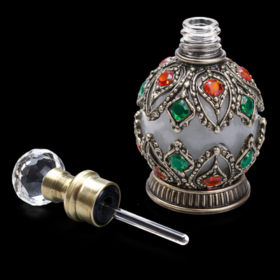 (image for) JEWELED ANOINTING OIL BOTTLE: Pewter-Tone Enamel — 15 ml