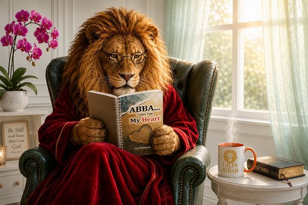 The Lion of the tribe of Judah is reading my book, ABBA...I Give You My Heart.
