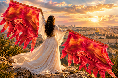 WORSHIP WARRIORS Glory Fire double layer silk flag set with ornate trim