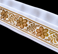Close-up of gold metallic trim on the Queen Esther's Cry silk worship flag rod pocket.