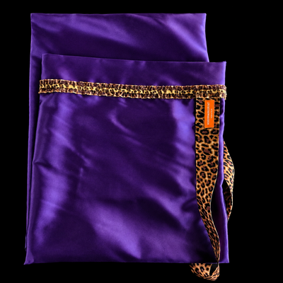 (image for) FLAG BAG: Purple Satin w/Leopard trim