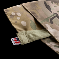 Camouflage worship flags made of durable ripstop fabric with rounded edges and reinforced rod pockets