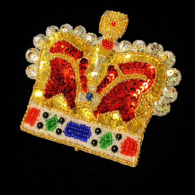 (image for) COLORFUL REGAL CROWN — Sequin & Beaded Appliqué, Two Sizes