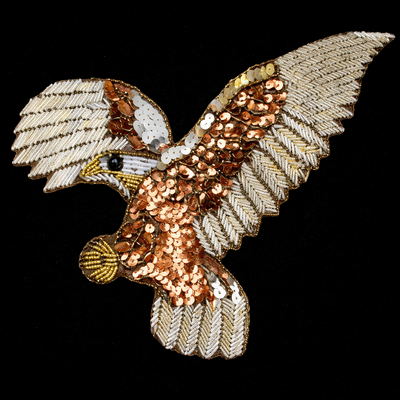 (image for) SOARING EAGLE — Brown & Silver Sequin Beaded Appliqué