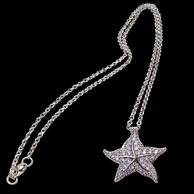 (image for) Amethyst Starfish Necklace — 22" Silver-Tone Chain
