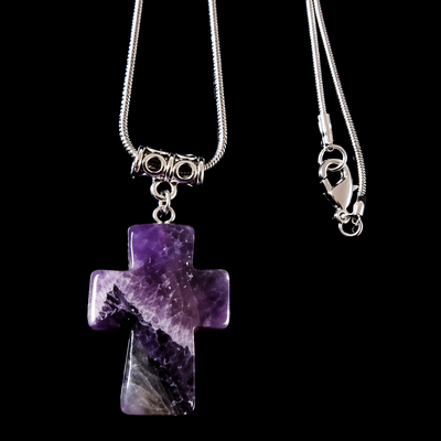 (image for) TRI-COLOR AMETHYST CROSS — Genuine Gemstone Necklace
