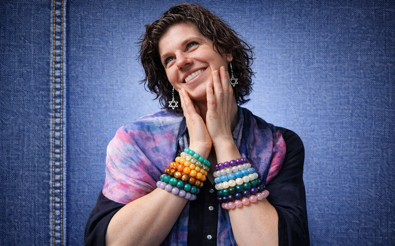 Jenn modeling the jade bracelets