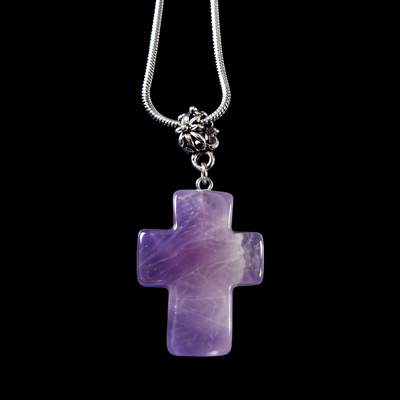 (image for) AMETHYST CROSS — Genuine Gemstone Necklace with Floral Bail