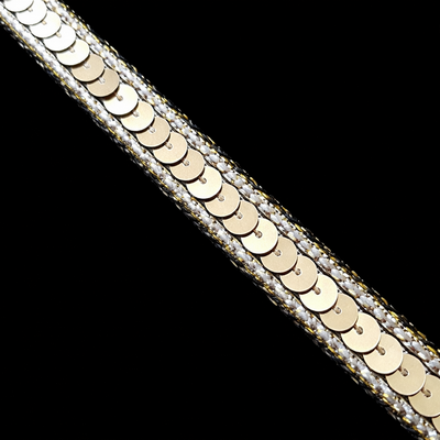 (image for) FANCY GOLD SEQUIN TRIM — Black Woven Backing, By the Yard