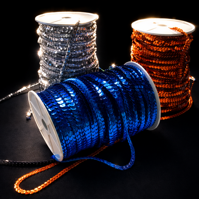 (image for) PUTTING ON THE GLITZ — Metallic Sequin Trim, 6mm, 10 Colors, By the Yard