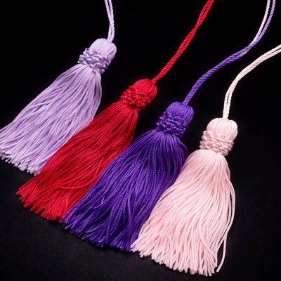 (image for) SILKY RAYON TASSELS — 4" Decorative Tassels with Long Cord, 3 Colors