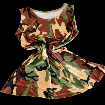 (image for) CAMO TANK DRESS — Ruffled Hem Overlay, Ladies Size 11–12