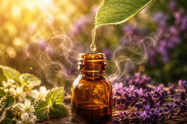 Fragrant Garden, Pouring botanical oil, representing biblical health and natural healing